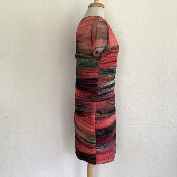 BCBGMaxAzria “Donna” ASOTV Mackenzie Morrison Rainbow Stripe Mesh Top Dress L - Picture 4 of 12